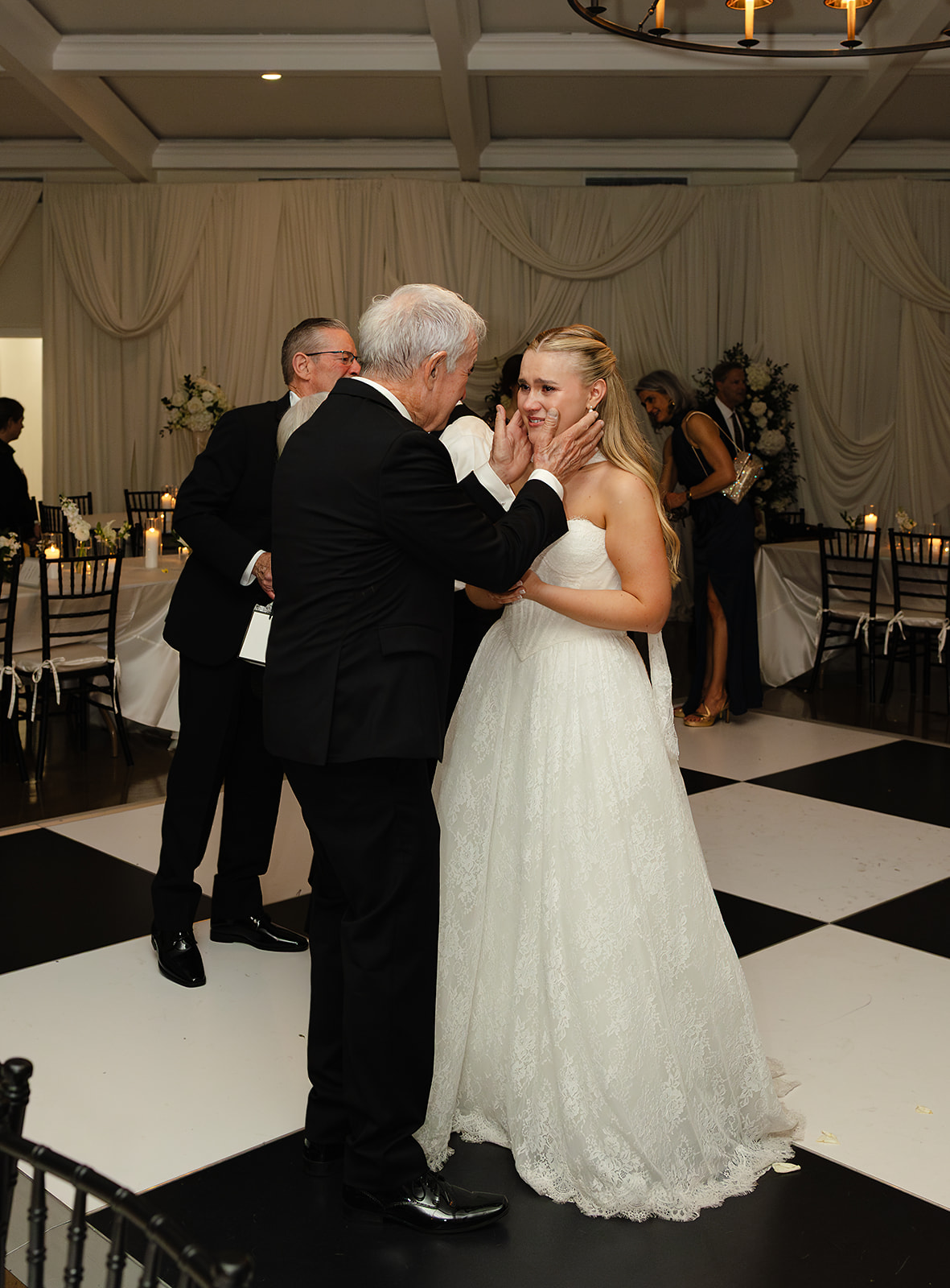 Emotional moment between bride and her father before sparkler exit