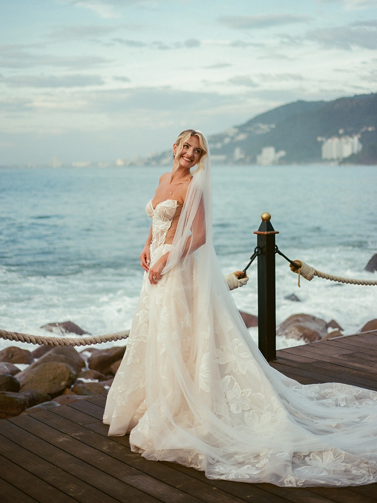 35mm film photo of bride after wedding ceremony in Mexico