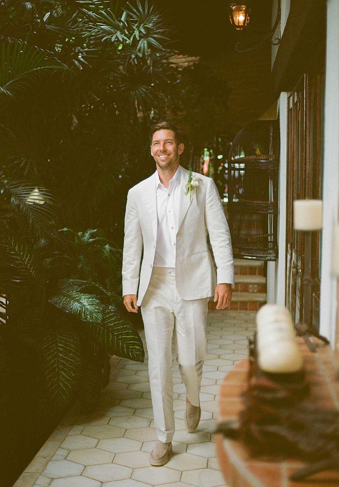 Film portrait of groom during wedding in Mexico