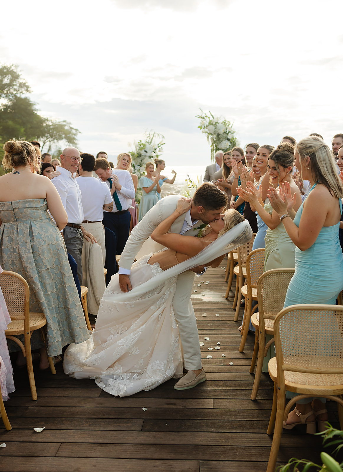 Recessional photo of newlyweds at wedding ceremony in Mexico