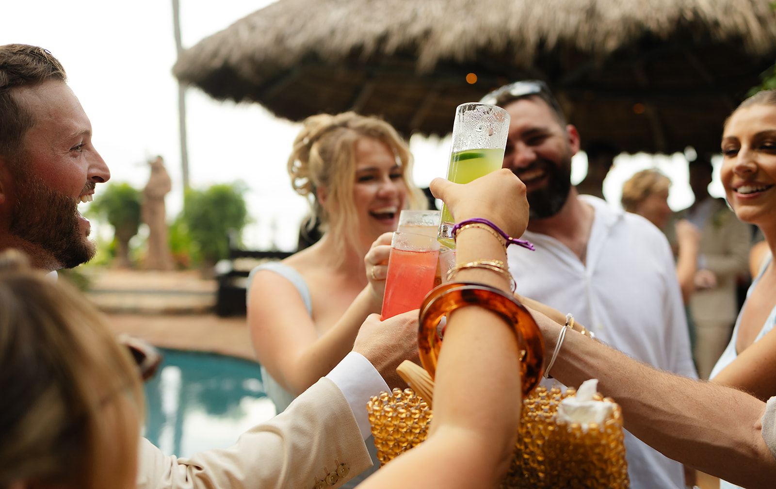 Guests celebrating after ceremony at private villa wedding in Mexico