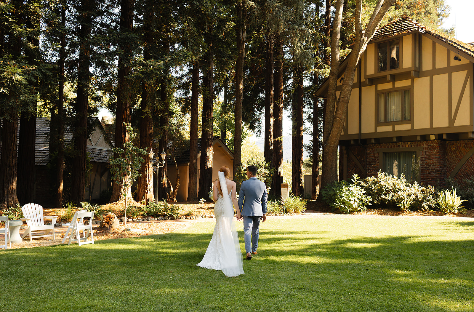 Couple sharing quiet moment together during outdoor Napa wedding day