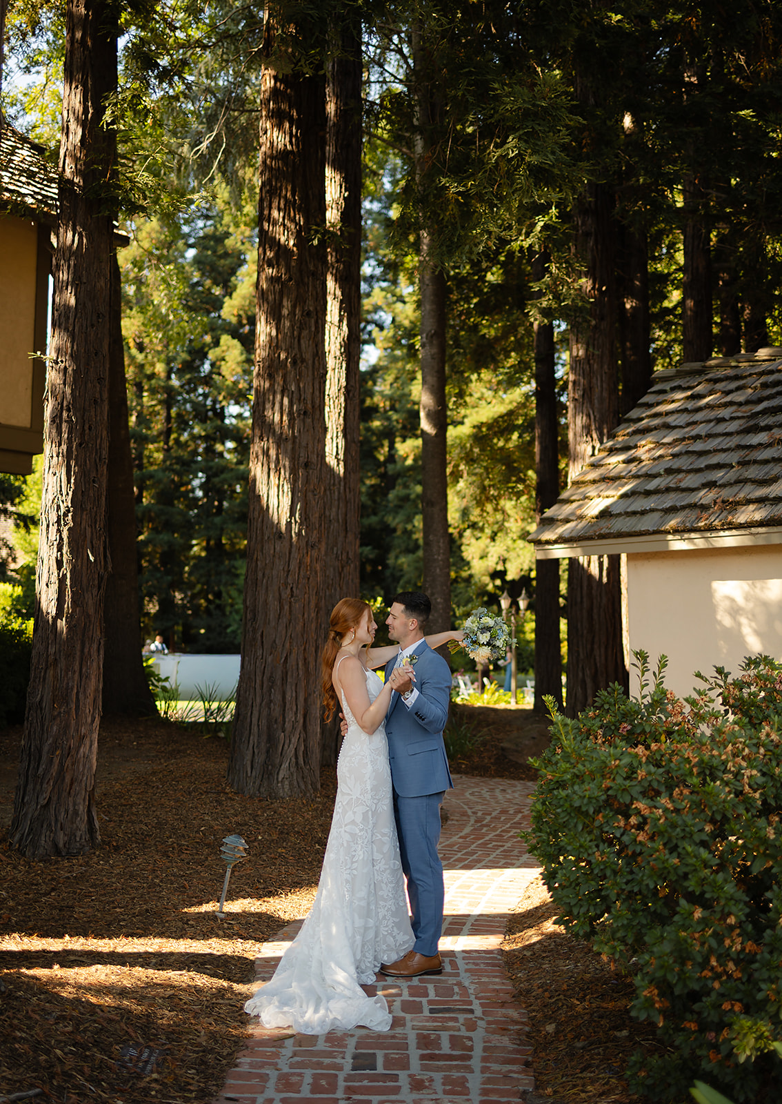 Close moment between couple during intimate wedding celebration