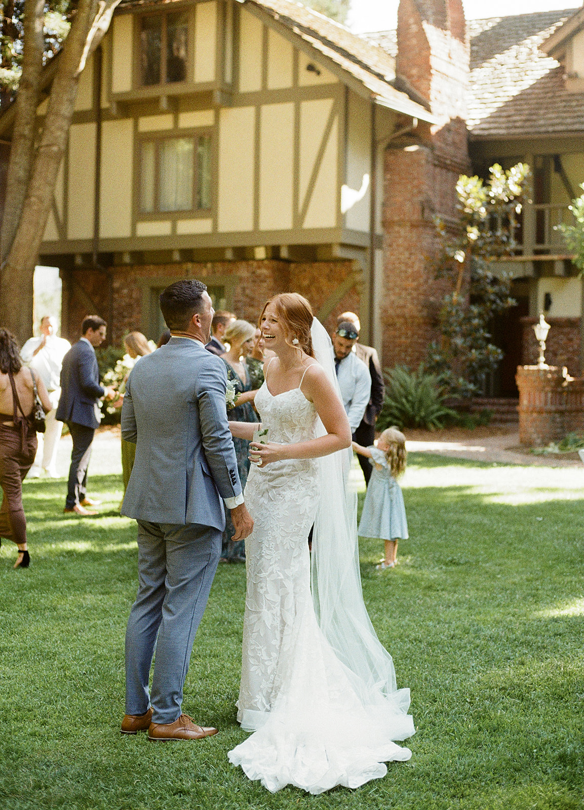 Candid film photo of bride and groom during intimate wedding in Napa Valley